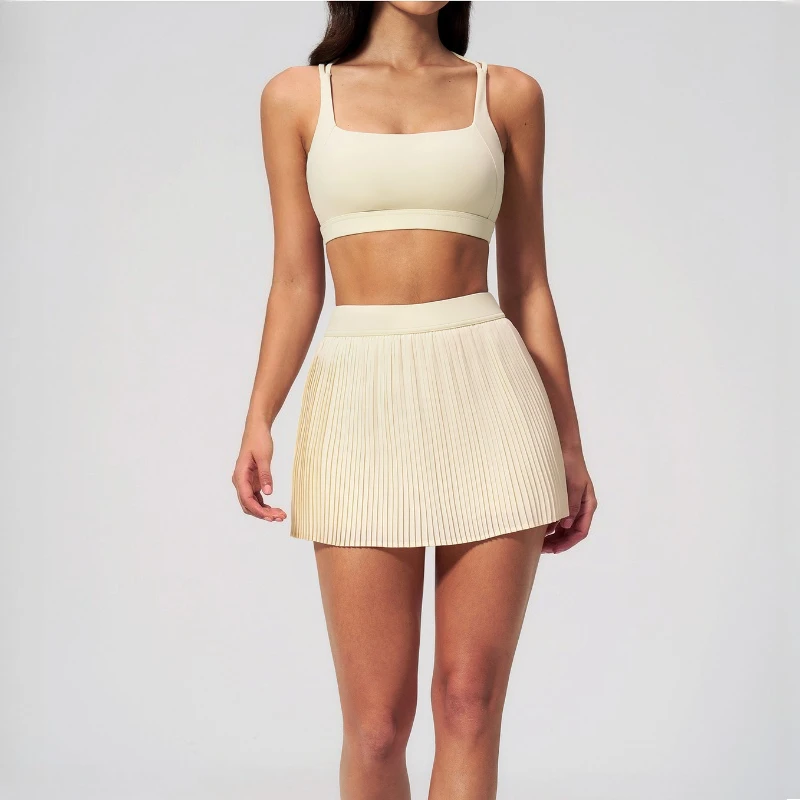 A Organ Pleated Tennis Skirt for Women Fake Two-piece Anti-exposed Sports Fitness Badminton Skirt Golf Skirt Summer Suit