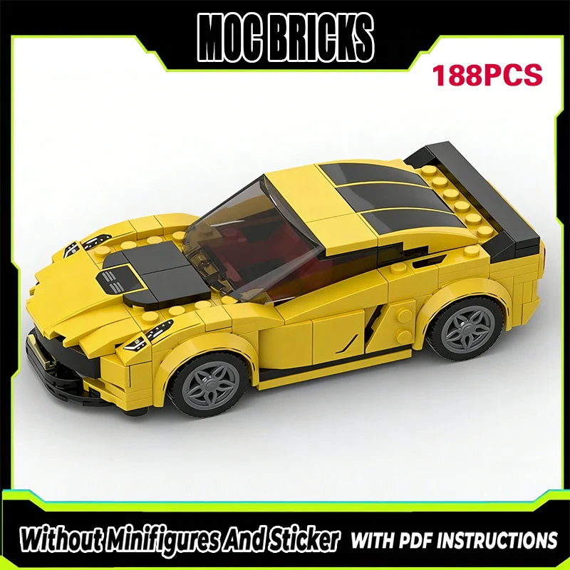 

Модель гоночного автомобиля Speed Racing Car MOC, конструктор из строительных блоков, желтый спортивный автомобиль C7, модульная технология, подарки, праздничный набор для сборки, детские игрушки.