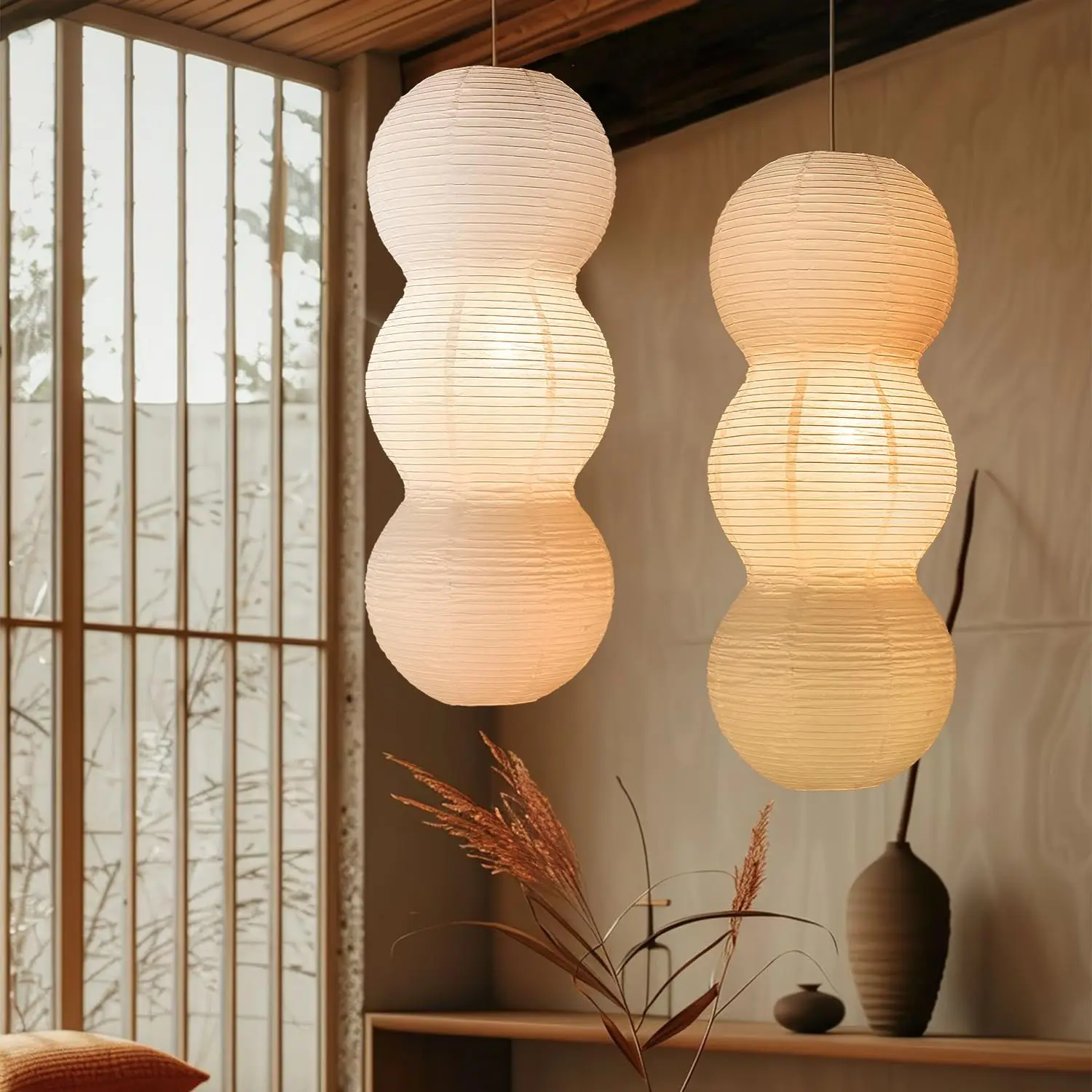 

2PCS Foldable 3 tiered Paper Pendant Lampshade Size of 27inch,White handmade Hanging Paper Lamp Shade,Minimalist Boho ce