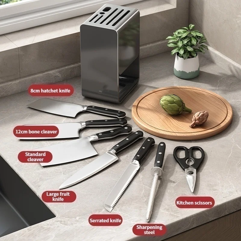 Dual Use Gray Kitchen Cutlery Rack Integrated Knife Chopstick Holder Wall Counter Mount Storage