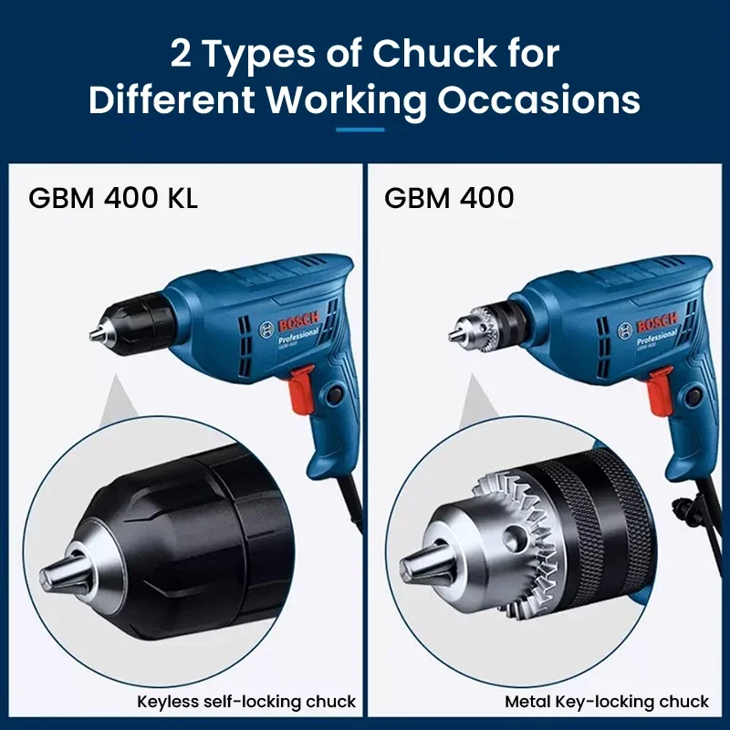 Bosch GBM 400/400KL 400w Electric Driller Mini Slot Key Speed Adjustable Rotary Impact Drill Strong Drill Tool for Wood Metal