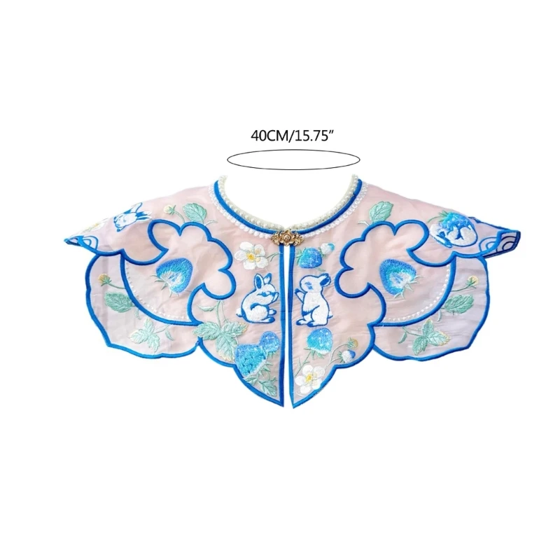 Colar Hanfu Antigo Pérolas Falsas Yunjian Bordado Colar Renda Hanfu Xale