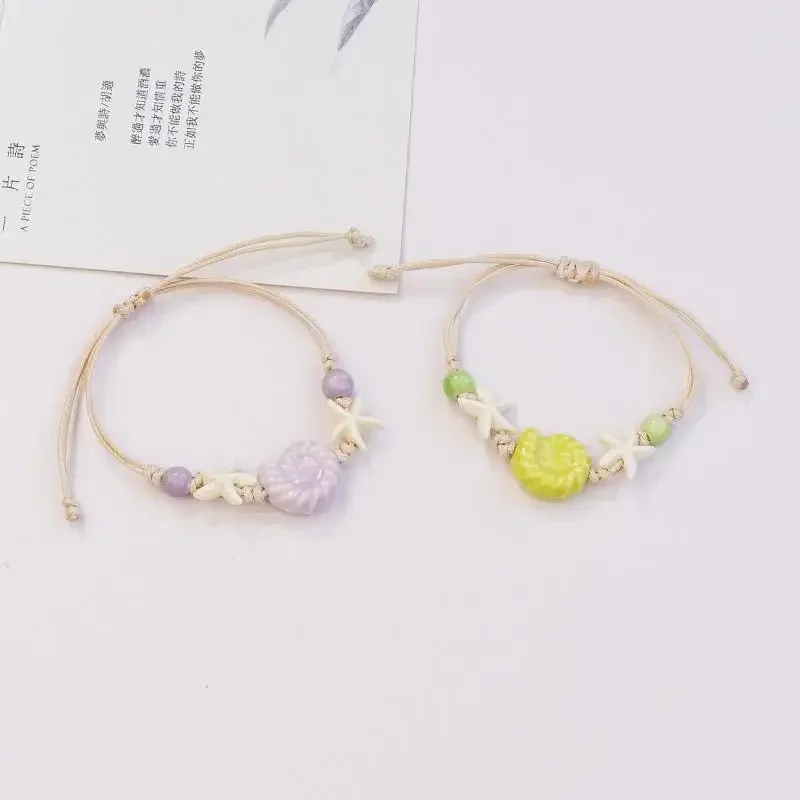 Bijoux Boho réglables, corde à main étoile de mer, coquille d'escargot faite à la main, Bracelet en céramique pour femmes et hommes, décoration DIY, 1 pièce