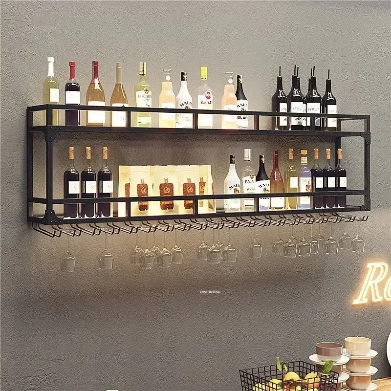 Nordic Wrought Iron Wine Rack Home Wall Hanging Display Cabinet Creative Minimalist Background Wall Decoration Bar Wine Cabinets