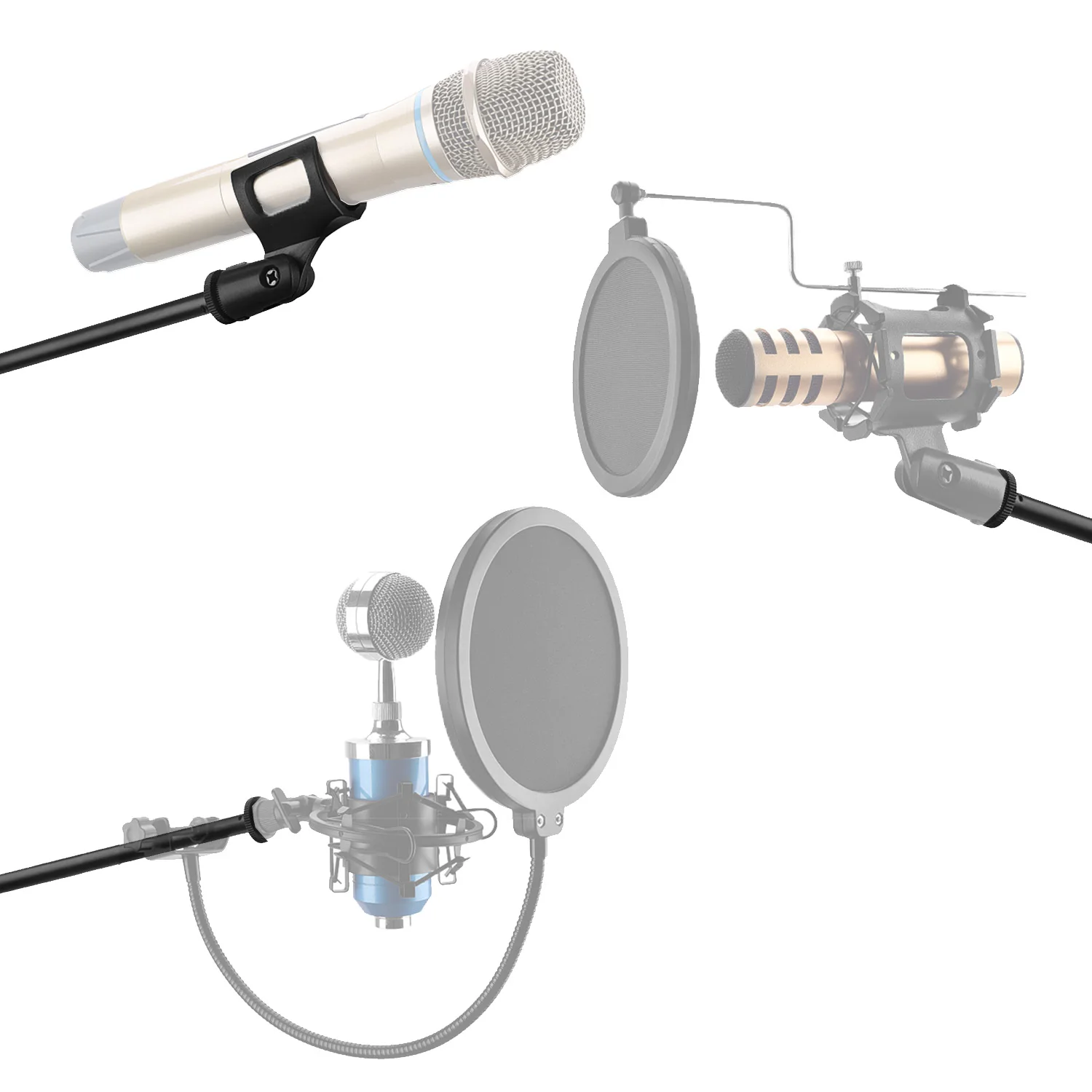 Freeboss-Suporte de microfone metálico, tripé, ângulo ajustável, altura, com fio, sem fio, condensador dinâmico, Mic Stage Support, MS-203