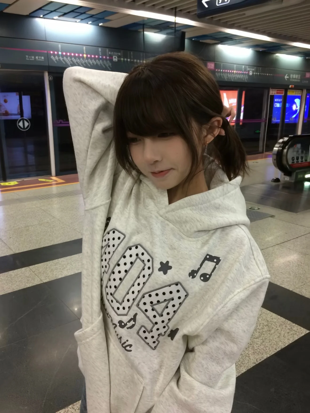 Korean Style Letter Note Polka Dot Embroidery Hoodie Women's Loose Lazy Style Top Coat Autumn Winter Couple Matching