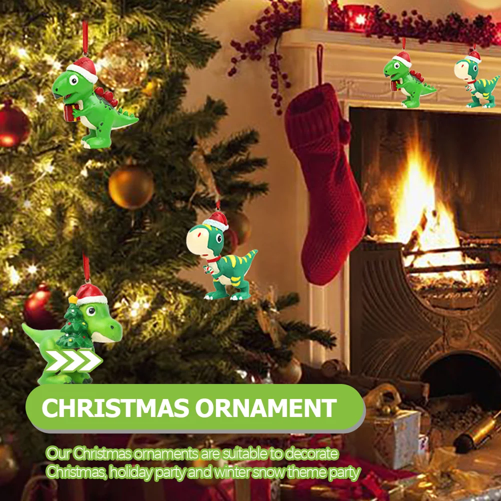 

3 Pcs Mini Christmas Ornaments Dinosaur Hanging Decorations Cartoon Pendant Party Dark Green