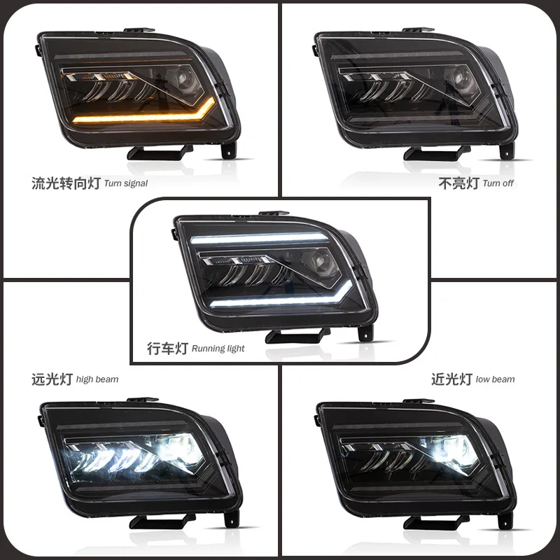 

Car Headlight Assembly Front Lamp LED Daytime Running Light Dynamic Streamer Turn Signal Indicator High/Low Beam For Ford Mustan