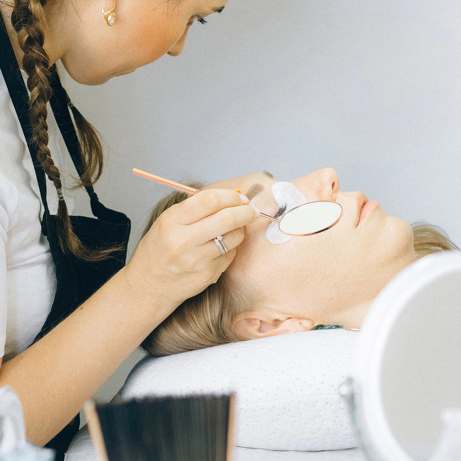 

Eyelash Mirror Stainless Steel Long Handle Easy to Hold for False Lashes Repair and Adjustment Lash Supplies Lash Mirror