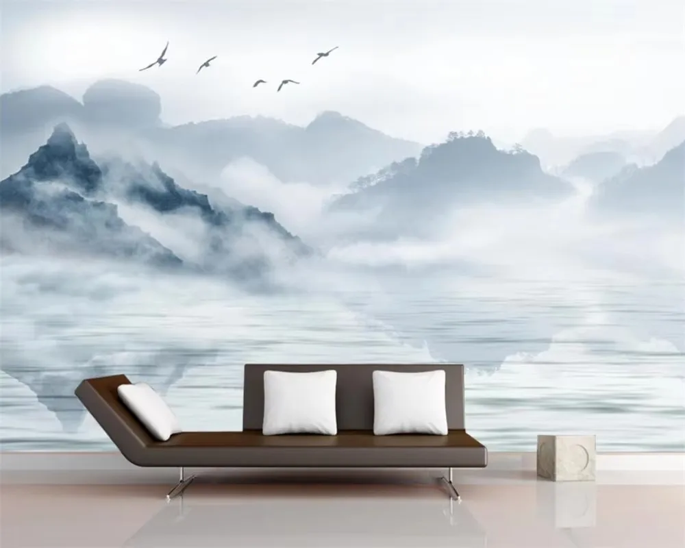 

﻿ Custom wall stickers ink landscape foggy forest TV background wall painting home decoration bedroom 3d wallpaper papel tapiz