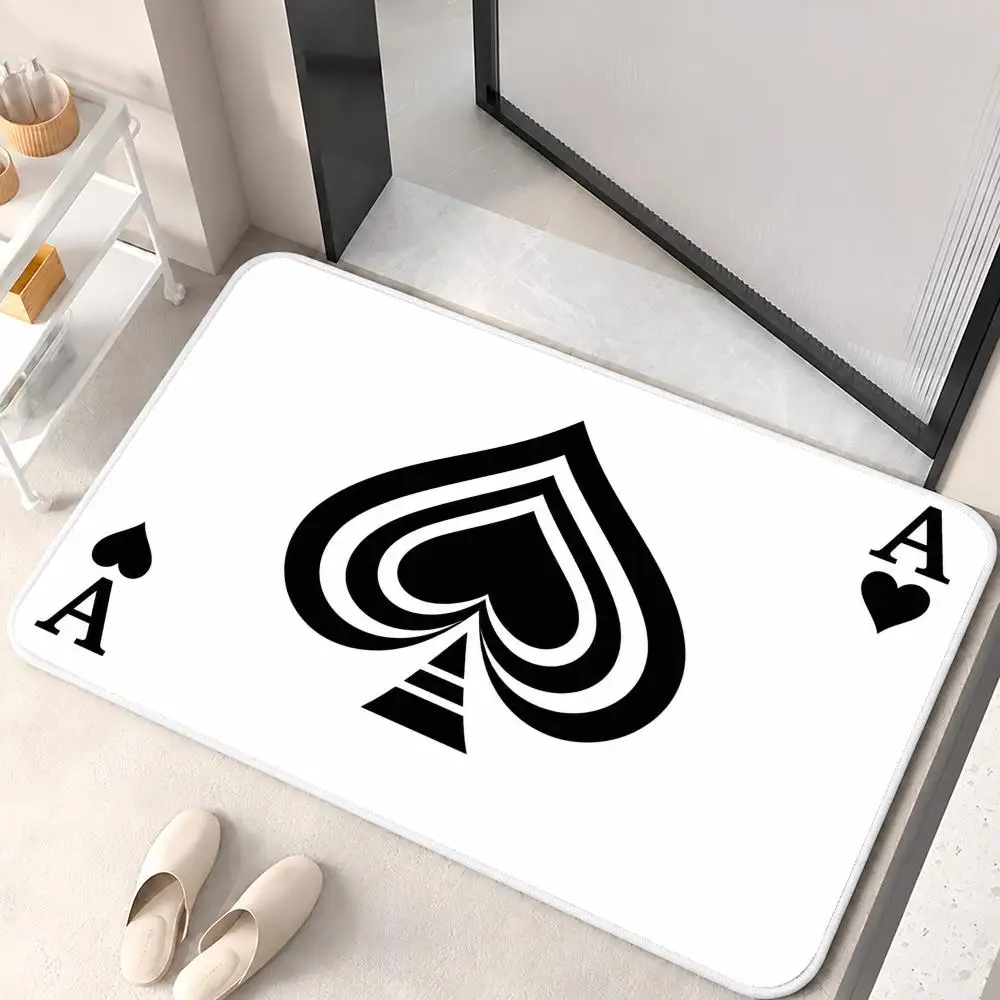 Playing Card Suits Floor Mat Flannel Rug Soft Non Slip Washable Door Mat for Bedroom Living Room Home Decor