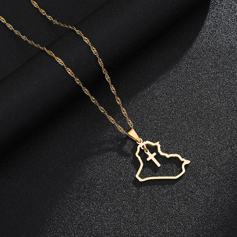 Mode Republik Irak Karte Anhänger Halskette Edelstahl Männer Frauen Herz Kreuz Karten Schmuck Geschenk – Detail 8