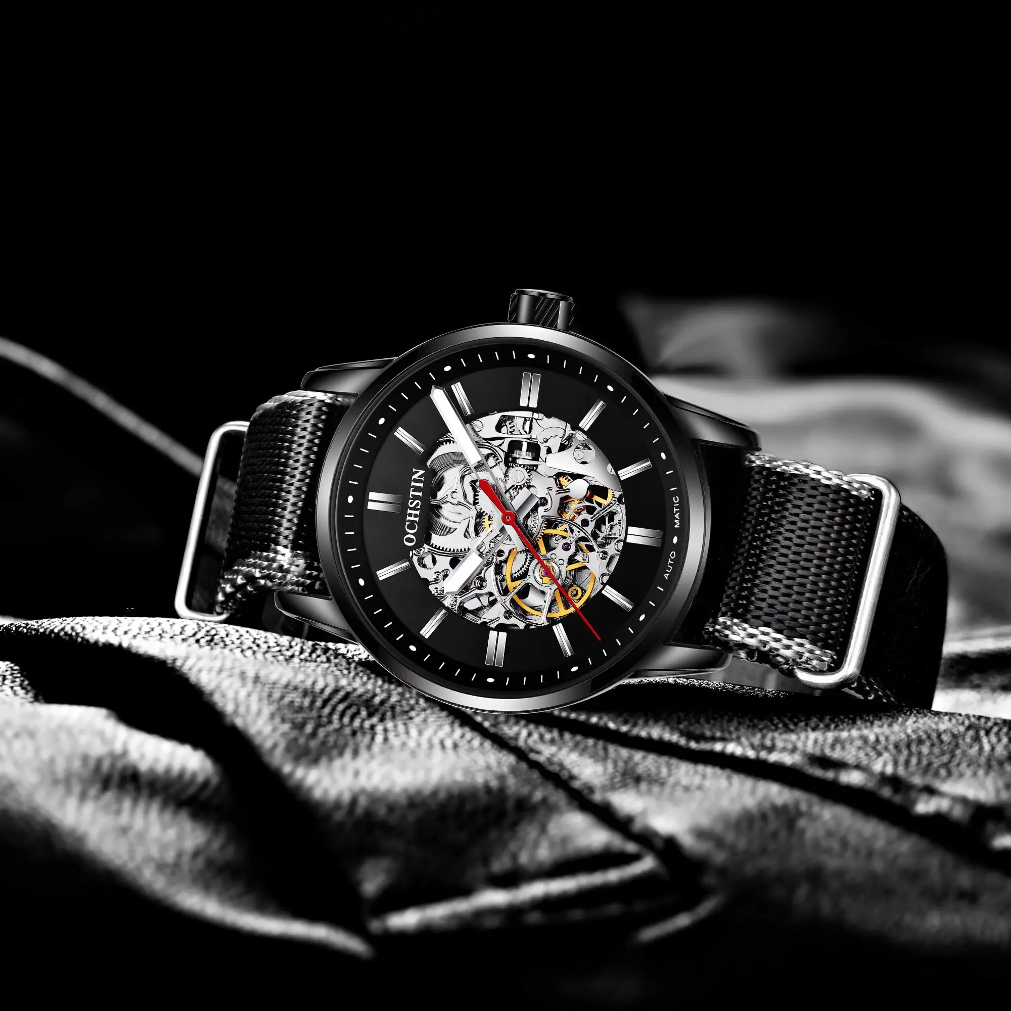 Hot Men's Watches Top Brand Luxury OCHSTIN Fashion Skeleton Steampunk Men Sport Clock Nylon Strap Automatic Mechanical Watch image 5
