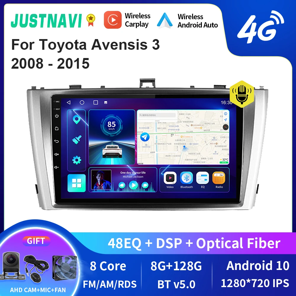 

JUSTNAVI QT10 Wireless CarPlay Android Auto Radio For Toyota Avensis 3 2008 - 2015 Stereo Car Multimedia Video Player GPS DVD BT