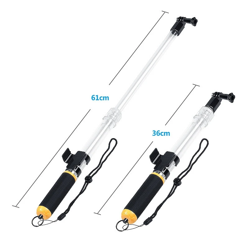 Transparent Retractable Selfie Stick Handheld Buoyancy Rod Mount For Gopro Hero12 Hero11 HERO10 9 8 7 6 5, Length: 36cm-61cm