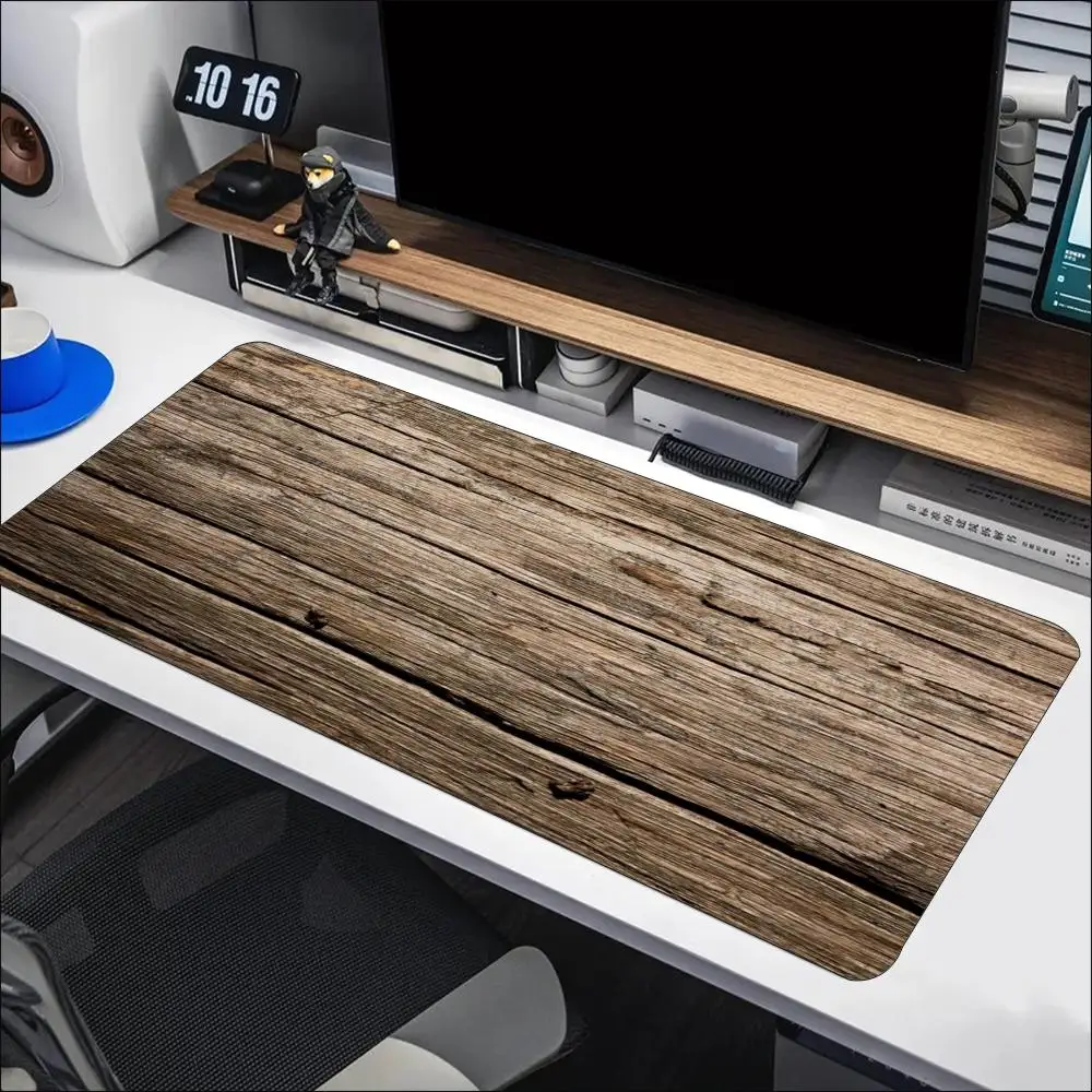 Large Gaming Mouse Pad Walnut Wood Grain Desk Mat Non Slip Locked Stitched Edge Keyboard Pad for Gaming Room Battlestation