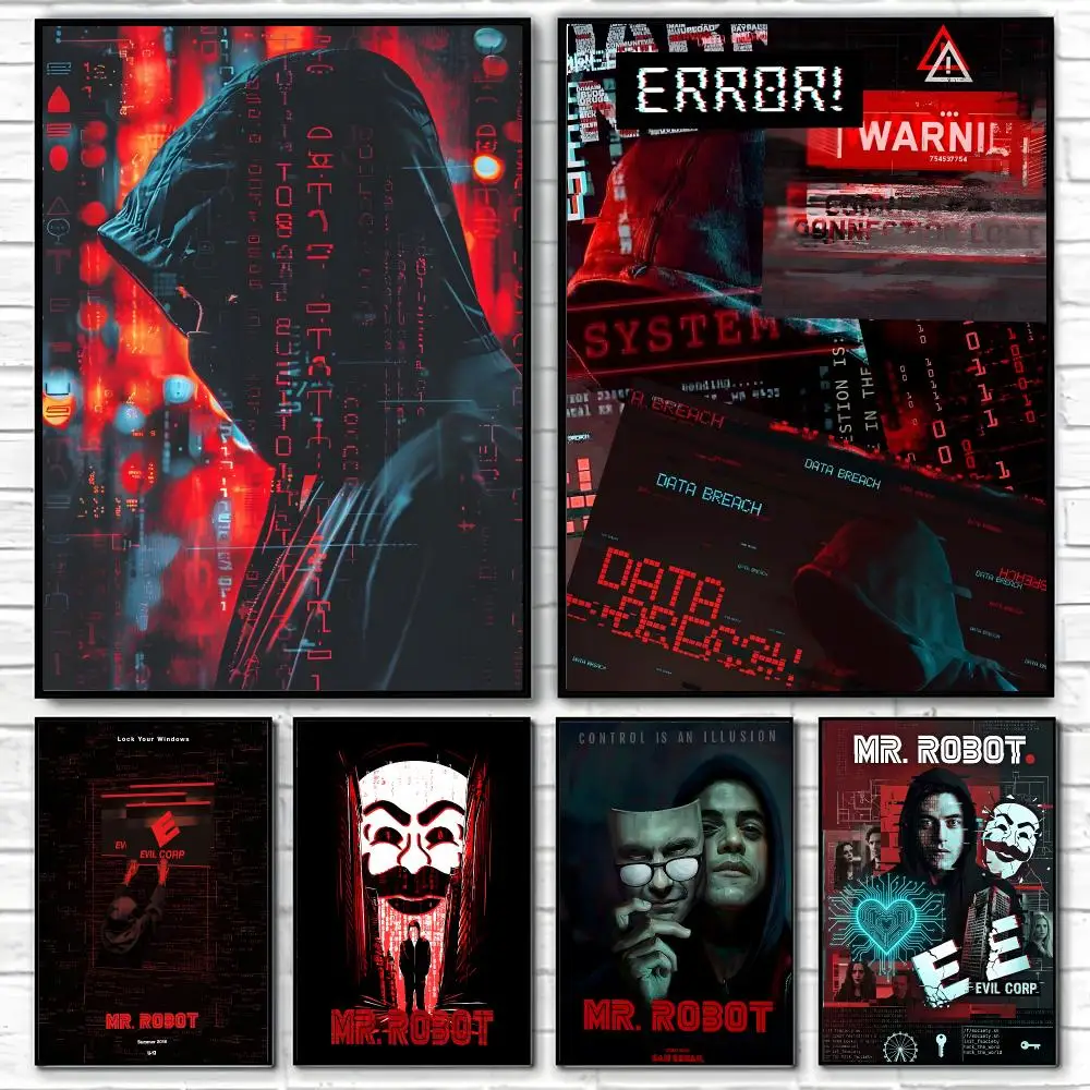 TV Series Mr. Robot Poster Self-adhesive Art Waterproof Paper Sticker Coffee House Bar Room Wall Decor