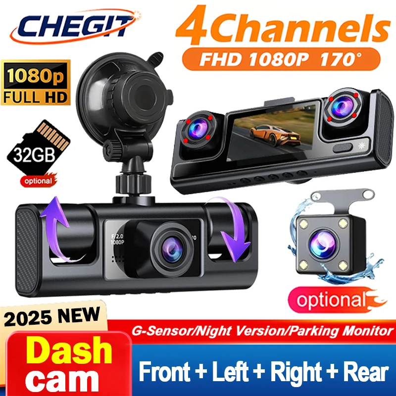 1080P HD جهاز تسجيل فيديو رقمي للسيارات 4 قنوات داش كام للسيارات مسجل فيديو كاميرا أمامية وخلفية داخلية للرؤية الليلية اكسسوارات السيارات #1