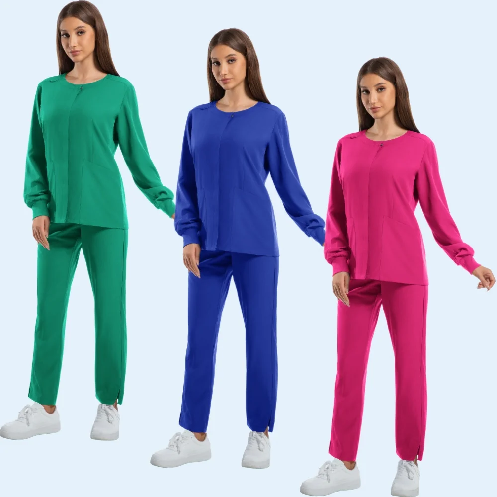 

Long Sleeved Laboratory Scrub Sets Uniform Female Nurses Medical Working Clothes Clinic Beauty Salon Suit Pants Set for Pharmacy