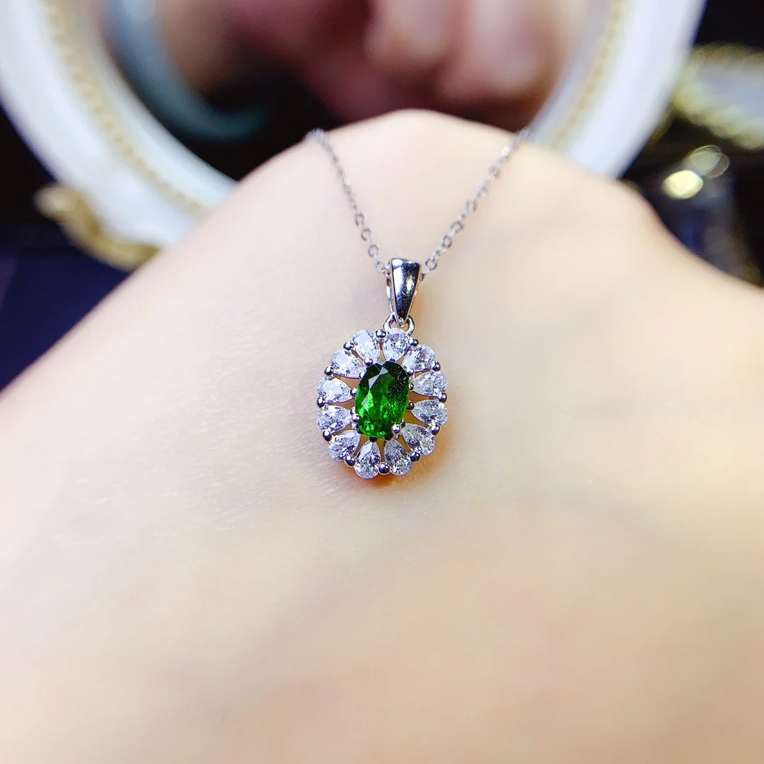 Sterling Silver 925 Natural Diopside Opal Luxury All Women's Jewelry Necklace New Gem Christmas Gift Ladies free shipping