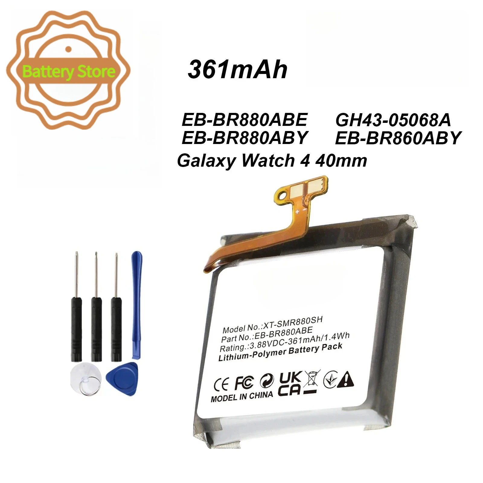 361mAh Battery EB-BR880ABY For Galaxy Watch 4 40mm/42mm R865U EB-BR890ABY For Galaxy Watch 4 44mm/46mm R870 SM-R875U + Tool