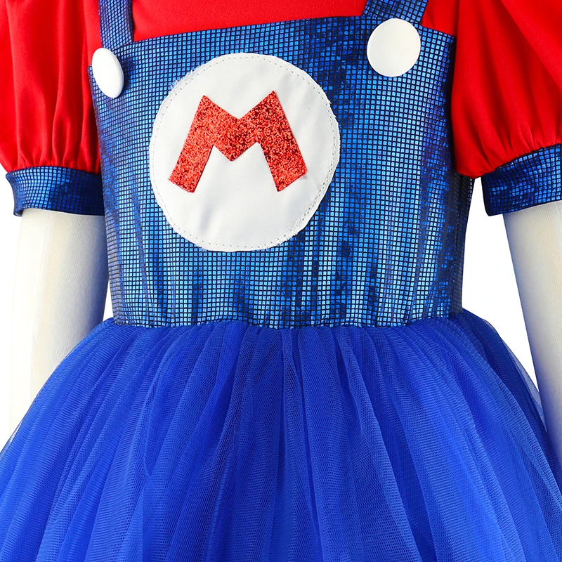 Mädchen Prinzessin Peach Freizeitkleid Abschlussball Mädchen Trägerrock Zweiteiliges Set 3-10 Jahre Alt Halloween Auftritts-Kostüm – Detail 6