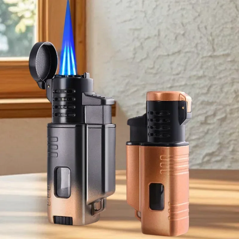 

Three Flame Lighter, Windproof Cigar Lighter, Simple Business Visual Window Lighter, Butane Torch, Inflatable Igniter