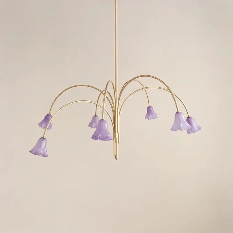 French Retro Glass Flower Pendant Light Living Room Decor Chandelier Dining Table Hanging Lamps Bedroom Multi Heads Led Lights