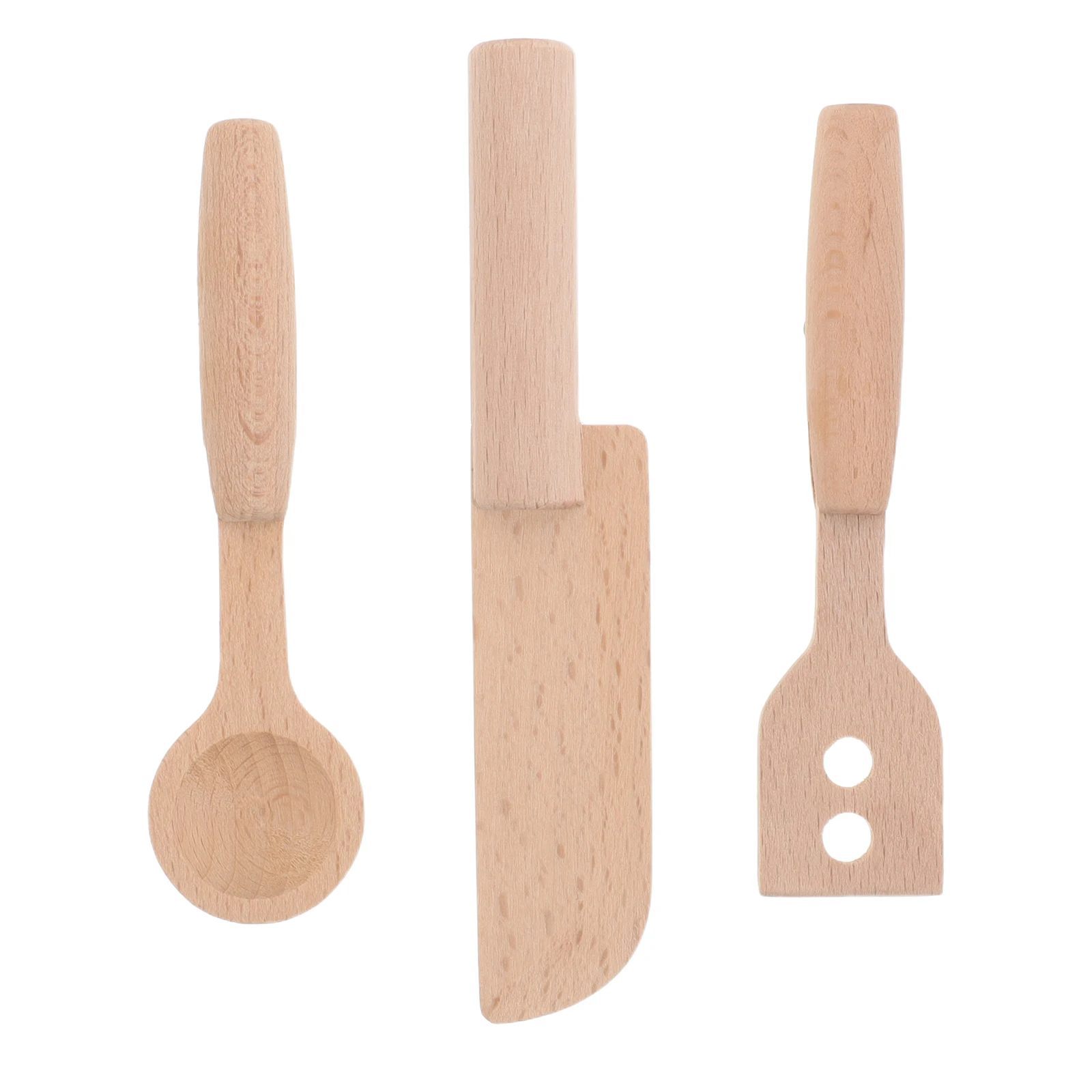 Juego de cocina de 3 uds., utensilios de cocina realistas para niños, herramientas de cocina de madera para niños pequeños, juego de simulación seguro