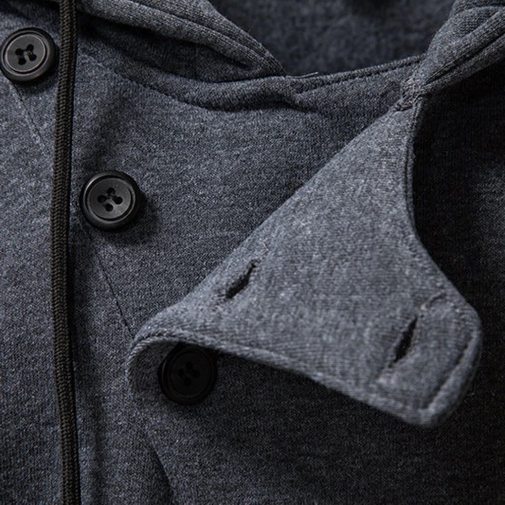 

Long Sleeve Top Men Buttoned Hoodie Casual Daily Wear Buttoned Hooded Long Sleeve Pullover Style Regular Length