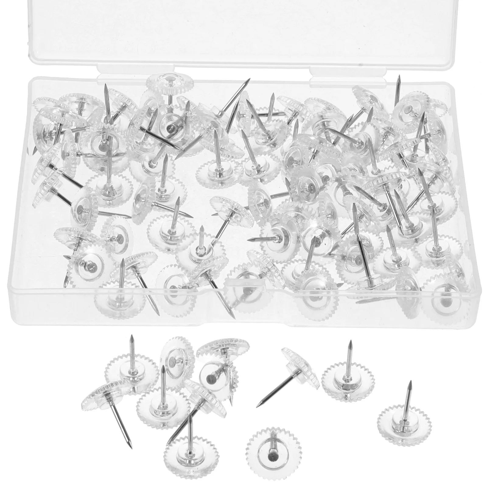 100Pcs Clear Plastic Thumbtacks Push Pins for Bulletin Boards Map Markers Photo Walls Lightweight Compact Office Home Use