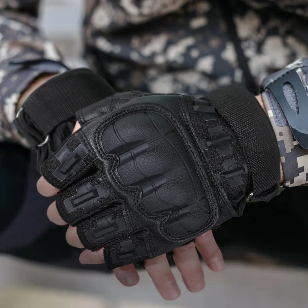 Guantes tácticos sin dedos, antideslizantes, transpirables, carcasa dura, equipo de protección de medio dedo para senderismo, combate, tiro, caza