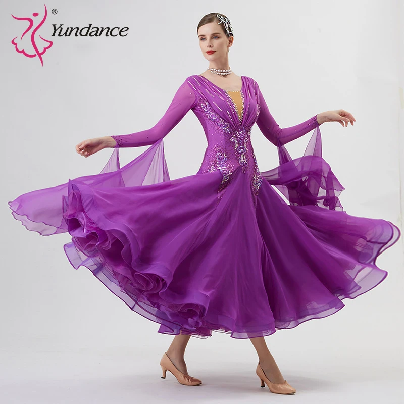 B-22284 New Women Modern Dance Rhinestone Color Diversity Dress Ballroom National Standard Waltz Competition Performance