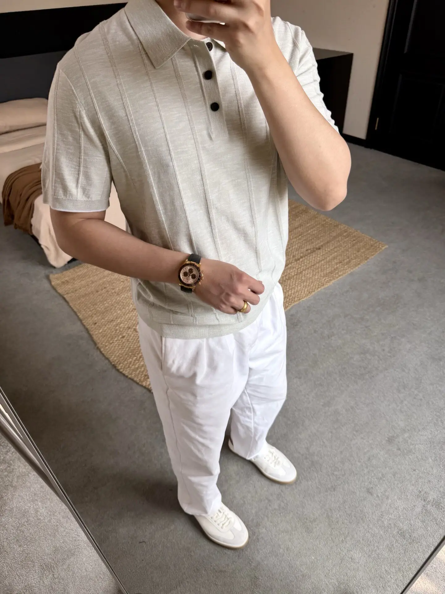 Old MoneyItalian Luxury Heavy Weight 30% Silk Blended 80 Count Sea Island Cotton 16 Gauge Knit Short Sleeve Polo Shirt Men 2026