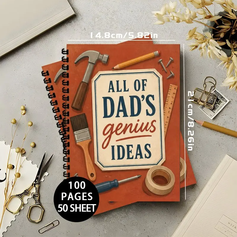 1PC A5 Spiral Notebook To Do List Notebook All of Dad's Genius Ideas Themed Lined Notebook for Work Planning Daily Note Taking