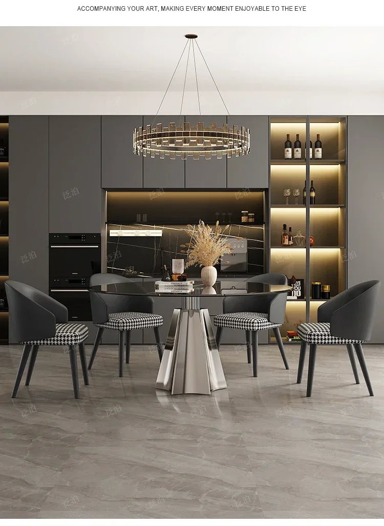 A Tempered glass negotiation table Light luxury household small apartment dining table Modern simple round stainless steel
