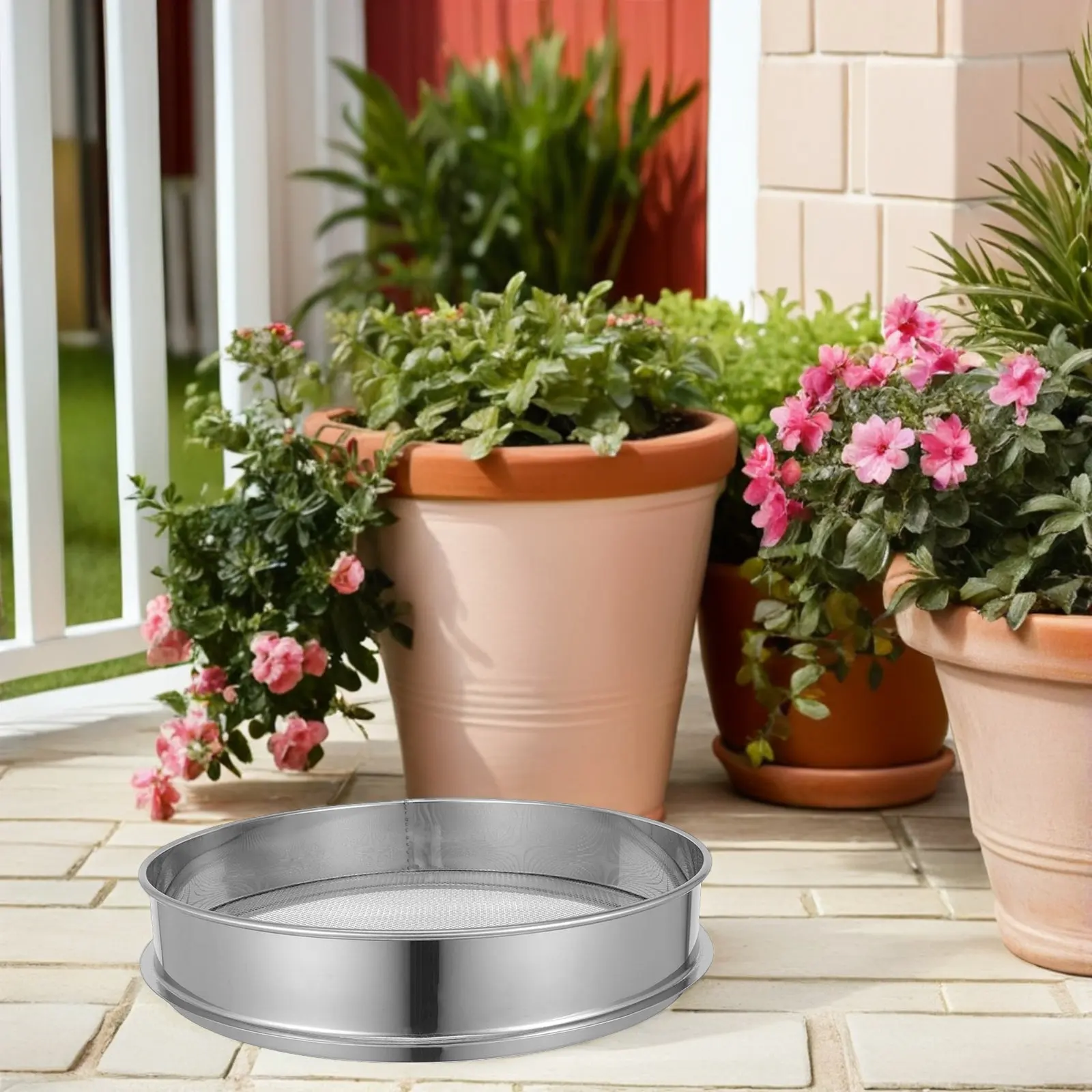1pcs 35 Cm Stainless Steel Garden Soil Sifter Large Mesh Sieve For Compost Sand Sorting Bonsai Planting Gravel Screening Tool view 2