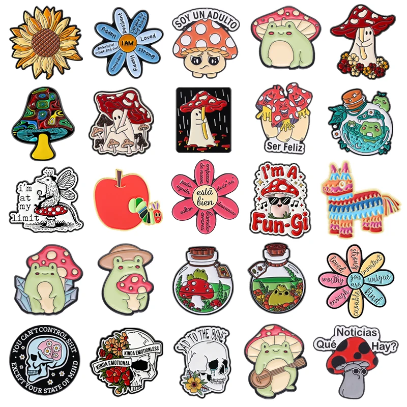奇妙なハエタケのエナメルピン、サイケデリックなヒマワリ、モチ - Flower Frog Pin のレビューと価格