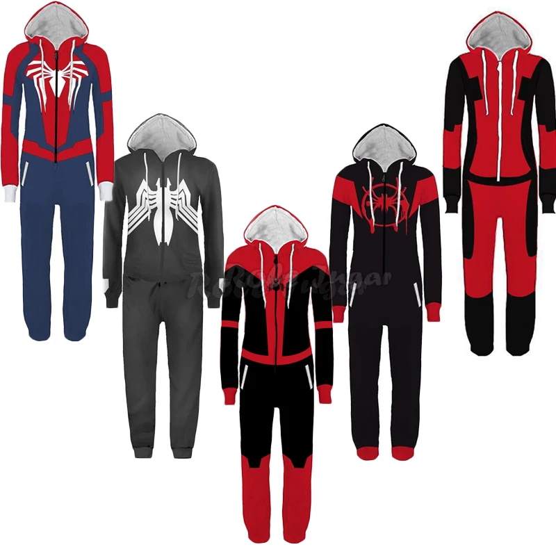 Spiderman Deadpool Jumpsuits Pajamas Cosplay Costumes Men Women Halloween Christmas Party Cartoon Sleepwear C68M153