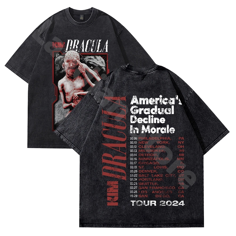 Kim Dracula America's Gradual Decline In Morale Tour 2024 T-shirt Cotton Washed Tshirt Hip Hop Short Sleeve Fashion Crewneck