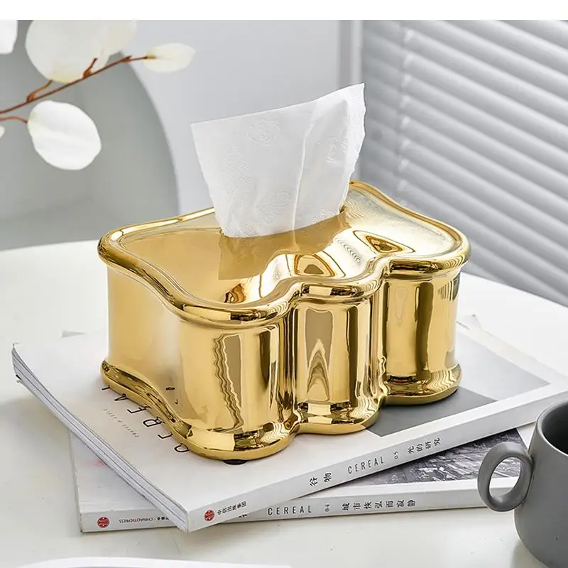 Irregular Silver Ceramic Tissue Box High-end Light Luxury Home Living Room Drawing Paper Desktop Storage Ornaments