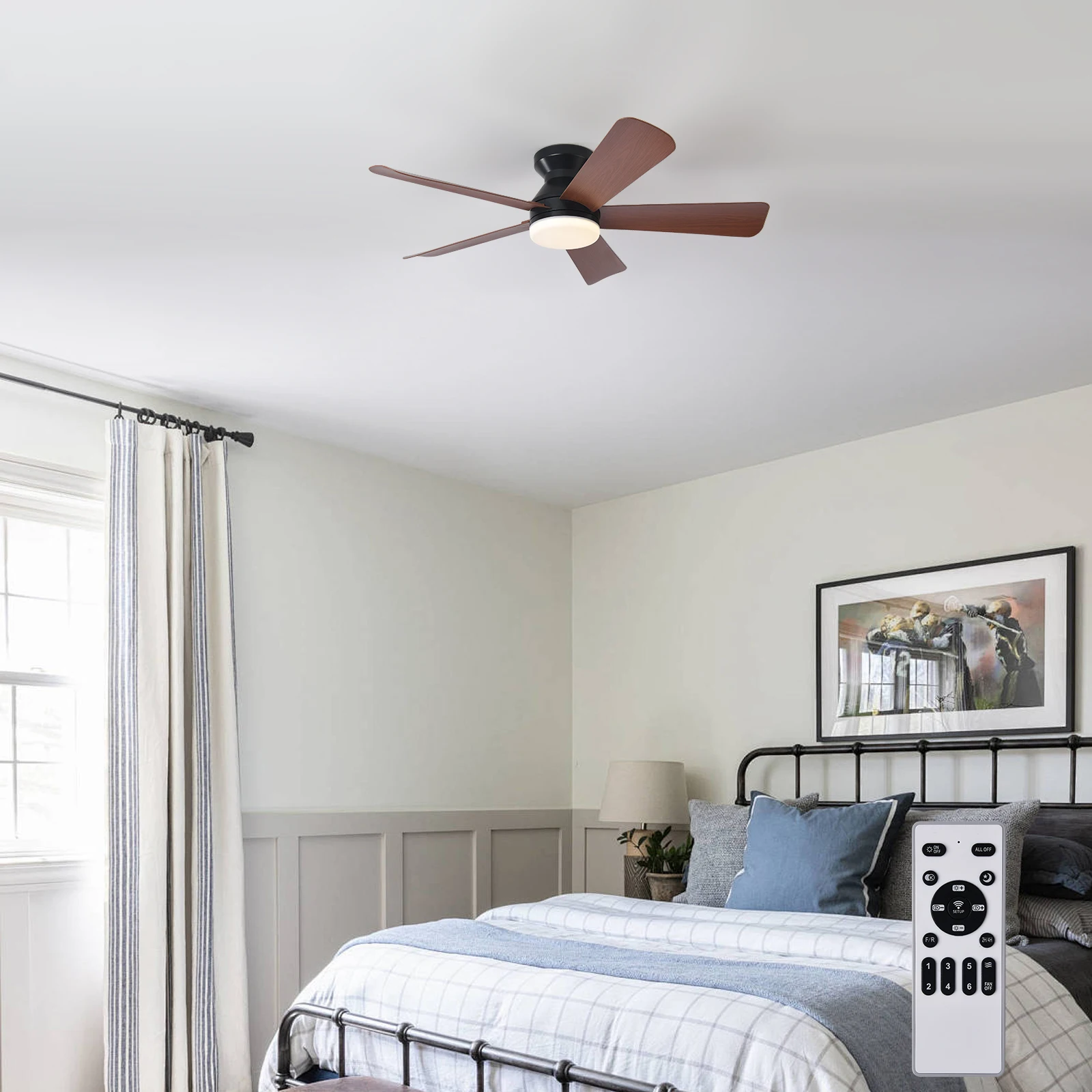 Ventilador de techo con ventilador de luz adecuado para dormitorio interior y exterior - regulable con instalación integrada con control remoto