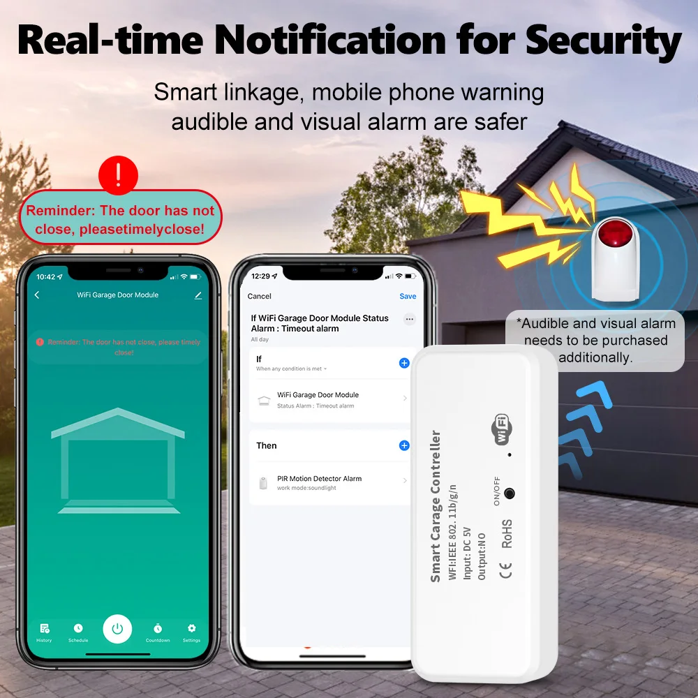 Ouvre-porte de garage intelligent, WiFi, Smart Life, Tuya, télécommande, compatible avec Alexa, Google Home, Voice, aucun hub requis