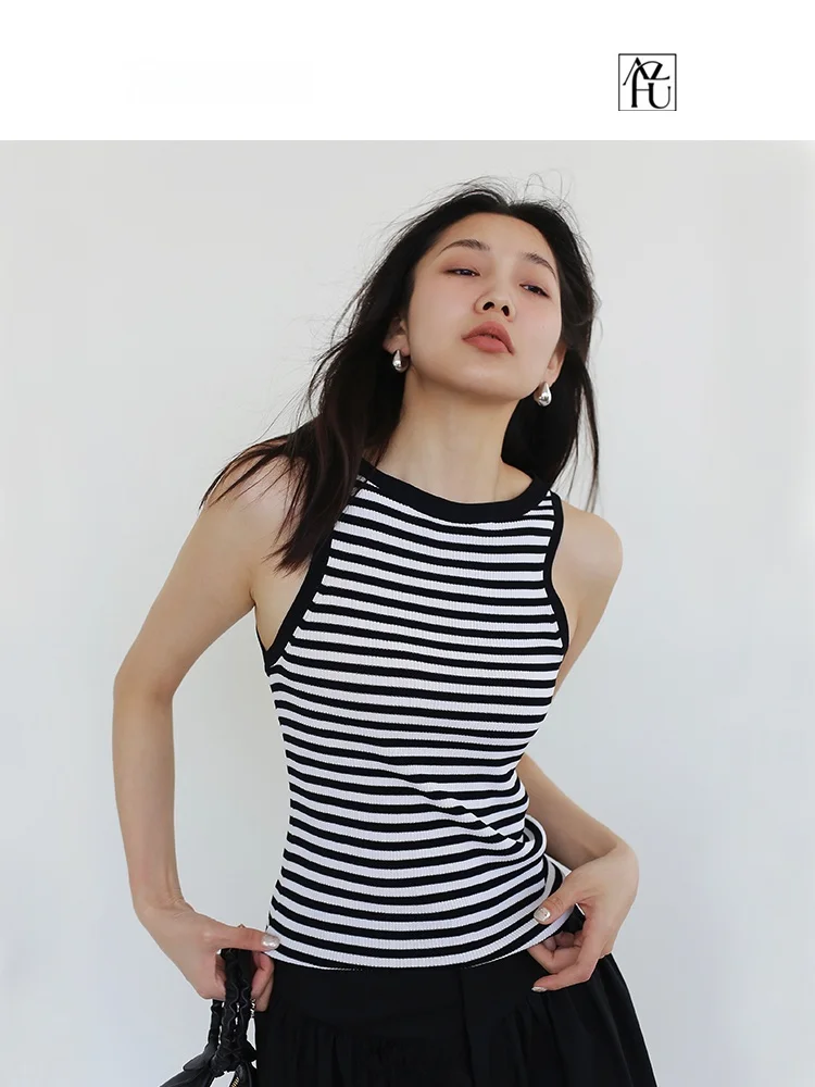 

Новый вязаный жилет AZHU в полоску, топ на бретельках, женская летняя верхняя одежда для повседневной носки, цельный, из других материалов, 00%