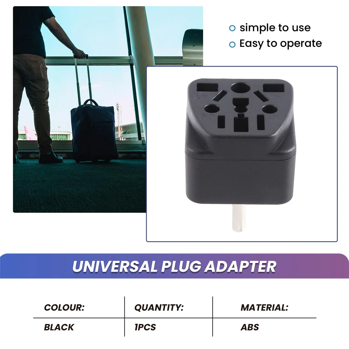 Adaptor colokan perjalanan AS EU/UK/AU/In/CN/JP/Asia/Italia/Brasil ke AS (tipe B), 3 steker AS, konverter pengisi daya hitam