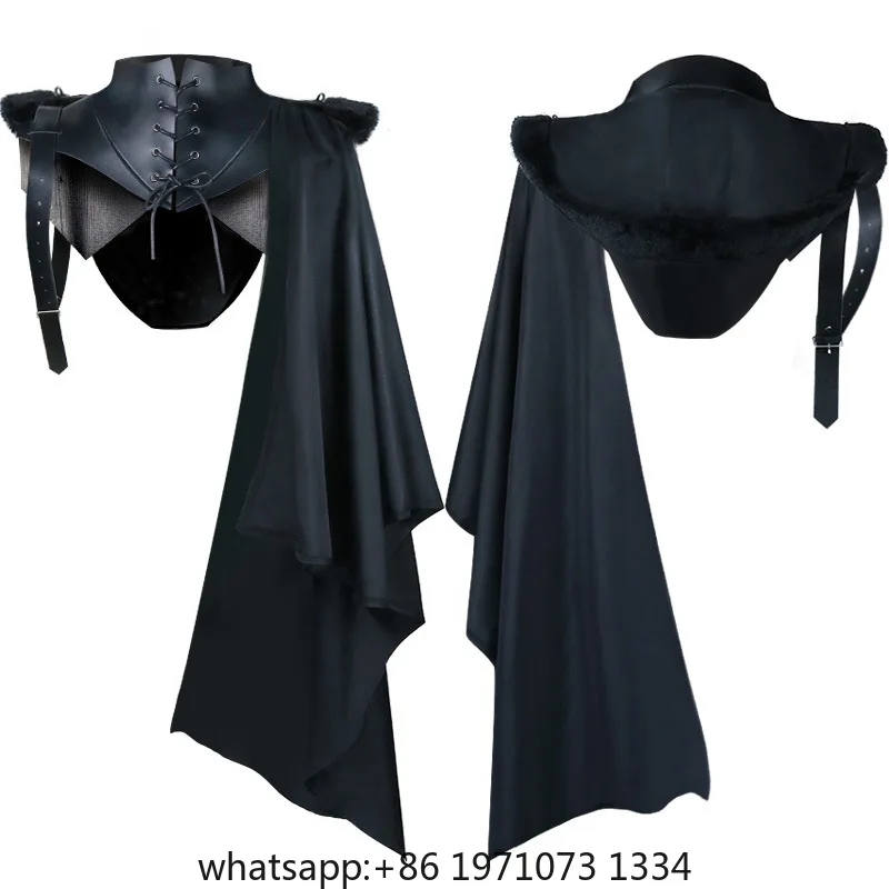 One Shoulder Cape Shawl PU Cloak Gothic Punk Adult Medieval Renaissance Costume Knight Hood Cowl Neck Armor Halloween Outfit Men