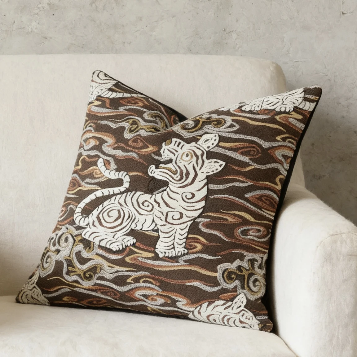 Vintage Woven Chenille Tiger Armchair Sofa Throw Pillow Case 45x45cm Home Living Room Decor Cushion Cover 1 Piece Pack Washable