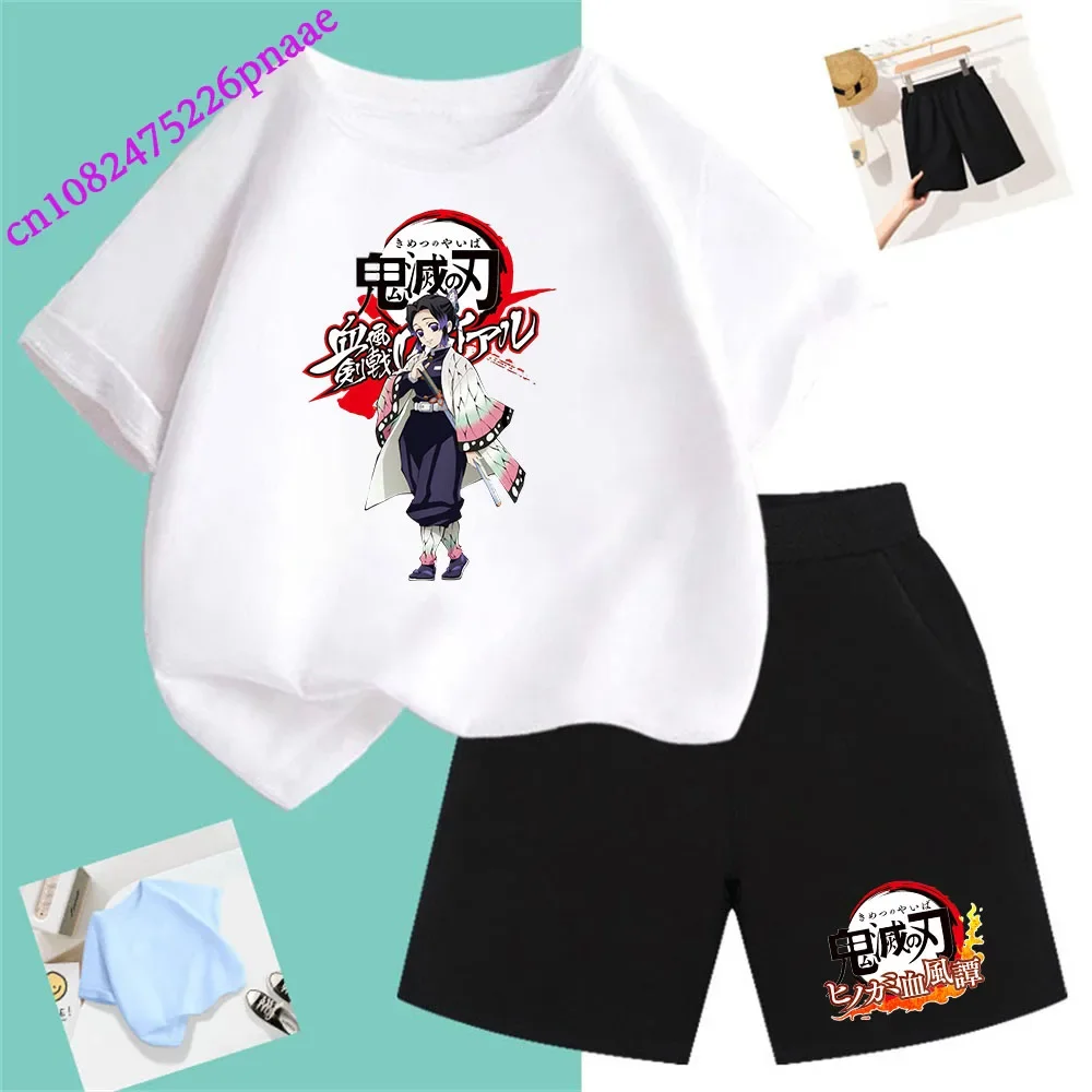 Demon Slayer t shirt Fashion Summerdress2024 Short Kid Short T-shirt Baby Tee Sets Fashion Casual O-neck Breathable KawaiiShorts