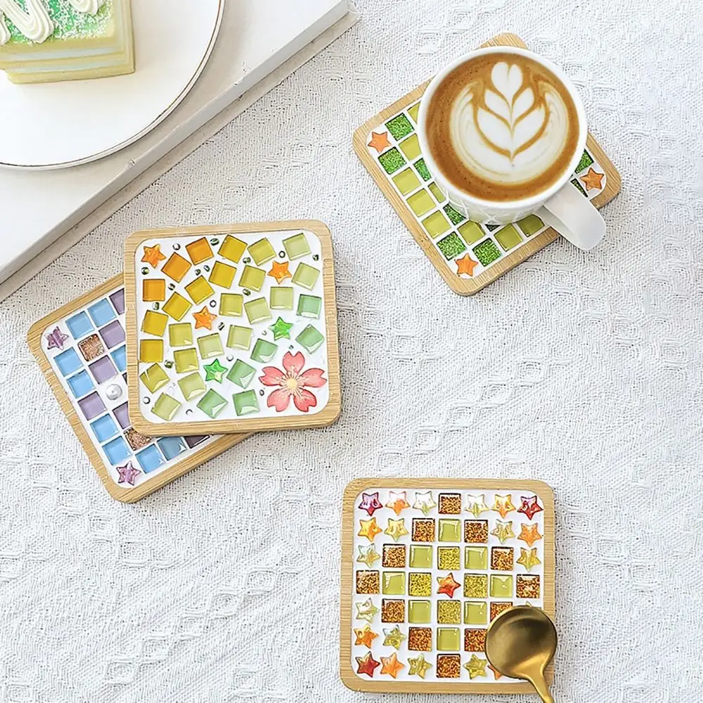 

Square Round DIY Mosaic Cup Mat Mosaic Glass Free Creation Handmade Coaster Handmake Accessories Bamboo Pad Early Education