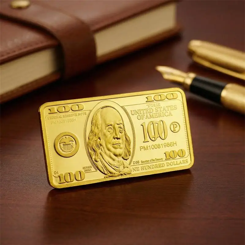 USA 100 Dollar Bullion 24k Gold Bar American Metal Coin Golden Bars USD with gif